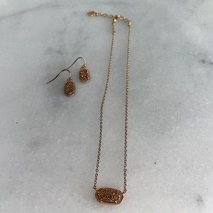 Kendra Scott drusy rose gold earrings and necklace